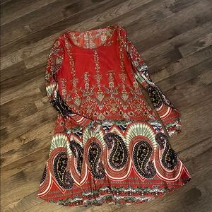 Boutique Bohemian Paisley Dress in Red and Green